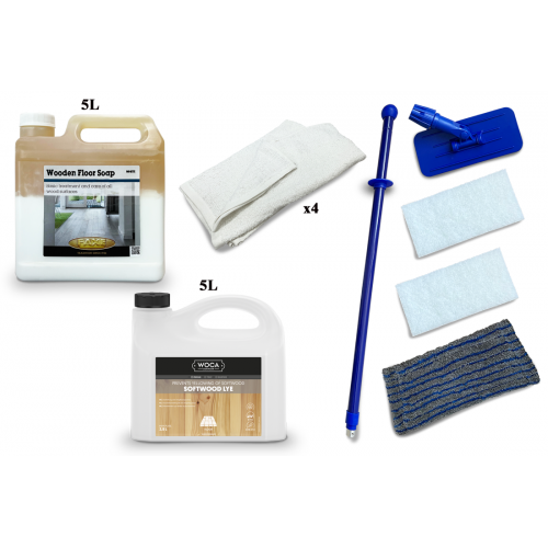 Kit Saving: DC003 (c) Woca Softwood Lye & Faxe white soap floor, 16 to 35m2, Work by hand   (DC)