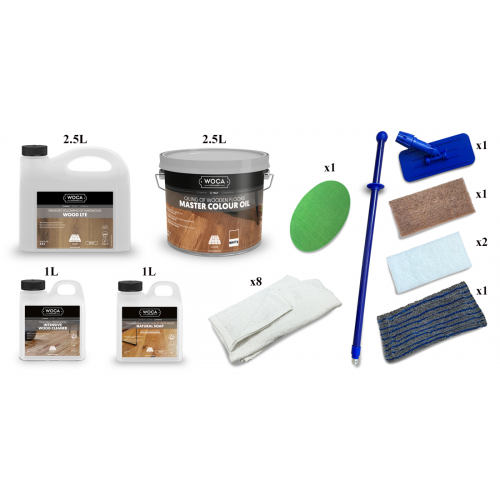 Kit Saving: DC005 (b) Woca Wood Lye white & Woca Master Colour Oil white floor, 0 to 15m2, Work by hand   (DC)