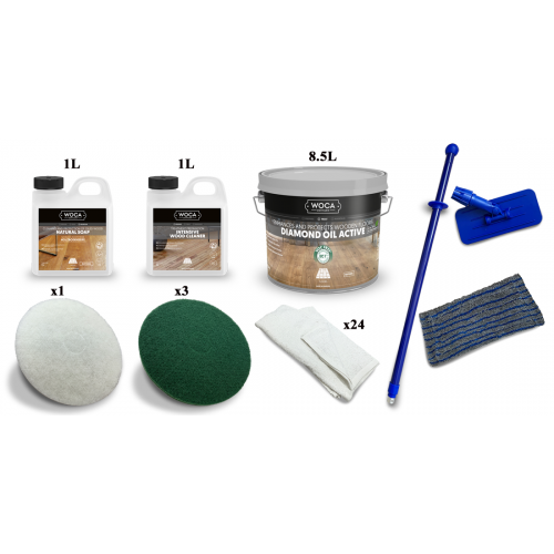 Kit Saving: DC058 (e) Woca Diamond Oil Active natural floor oiling, matt, single application, work wth buffing machine, 100 to 120m2 (DC)